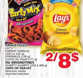 Marches Tradition Lay's format familial (220 or 235 g), poppables (130 g), cuites au four (177 g) or humpty dumpty (250 to 300 g) chips or snac offer