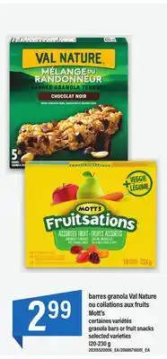 Maxi Barres granola val nature ou collations aux fruits mott's granola bars or fruit snacks offer