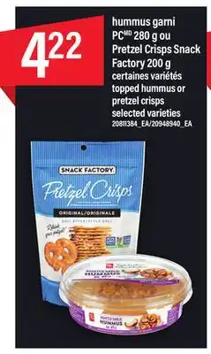 Maxi Hummus garni pc, 280 g ou pretzel crisps snack factory, 200 g offer