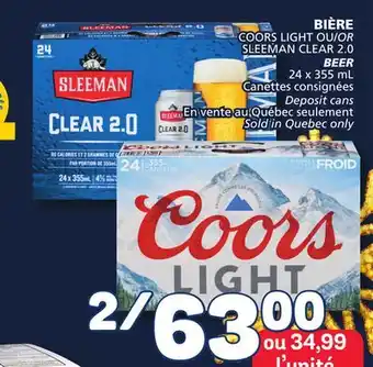 Marché Bonichoix Coors light or sleeman clear 2.0 beer offer