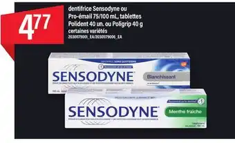 Maxi Dentifrice sensodyne ou pro-émail 75/100 ml, tablettes polident 40 un. ou poligrip 40 g offer