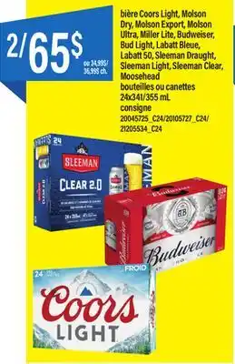 Maxi Bière coors light, molson dry, molson export, molson ultra, miller lite, budweiser, bud light, labatt bleue, labatt 50, sleem offer