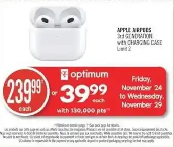 Shoppers Drug Mart APPLE AIRPODS 3rd GENERATION with CHARGING CASE offer