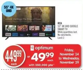 Shoppers Drug Mart RCA 55" 4K UHD GOOGLE SMART TV offer