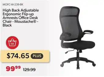 Shopper+ High back adjustable ergonomic flip-up armrests office desk chair - moustache - black offer