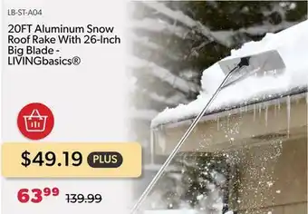 Shopper+ 20ft aluminum snow roof rake with 26-inch big blade - livingbasics offer