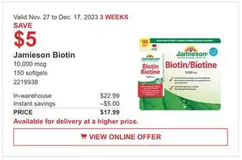 Costco Jamieson biotin offer