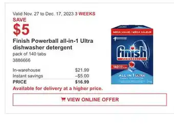 Costco Finish powerball all-in-1 ultra dishwasher detergent offer