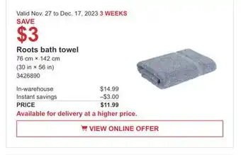Costco Roots bath towel offer