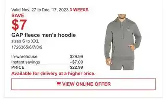 Costco Gap fleece men's hoodie offer