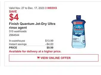 Costco Finish quantum jet-dry ultra rinse agent offer
