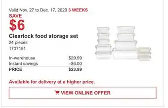 Costco Clearlock food storage set offer