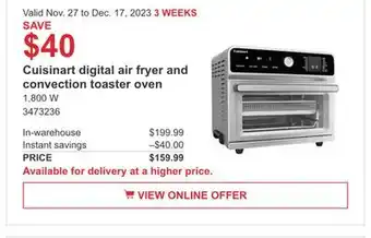 Costco Cuisinart digital air fryer and convection toaster oven offer