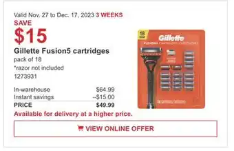 Costco Gillette fusion5 cartridges offer