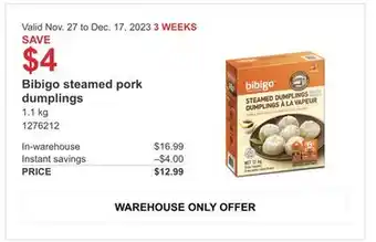 Costco Bibigo steamed pork dumplings offer