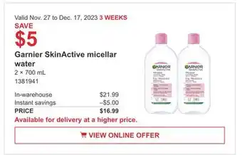 Costco Garnier skinactive micellar water offer