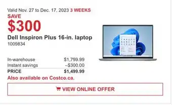 Costco Dell inspiron plus 16-in laptop offer