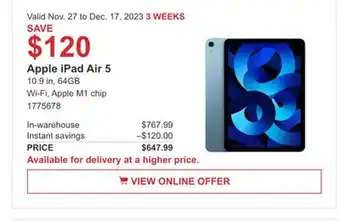 Costco Apple ipad air 5 offer