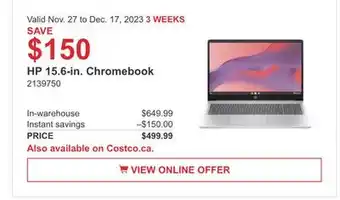 Costco Hp 15.6-in. chromebook offer