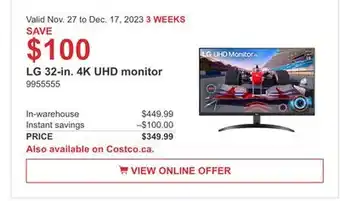 Costco Lg 32-in. 4k uhd monitor offer