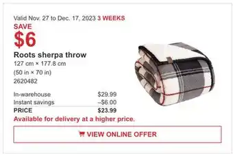 Costco Roots sherpa throw offer