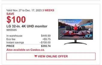 Costco Lg 32-in 4k uhd monitor offer