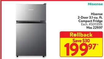 Walmart Hisense 2-door 3.1-cu. ft. compact fridge offer