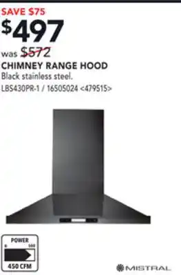 Lowe's Mistral chimney range hood offer