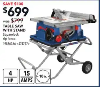 Lowe's Bosch table saw with stand offer