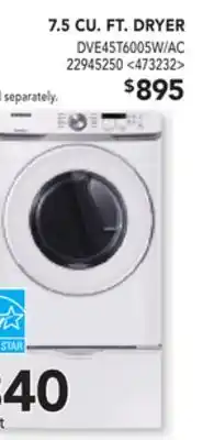 Lowe's Samsung 7.5 cu. ft. dryer offer