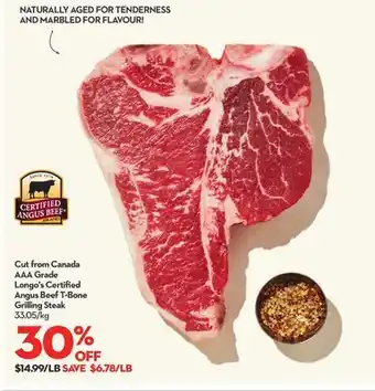 Longo's Cut from canada aaa grade longo's certified angus beef t-bone grilling steak offer