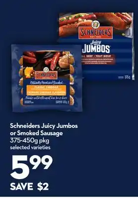 Longo's Schneiders juicy jumbos or smoked sausage offer