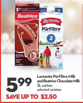 Longo's Lactantia pūrfiltre milk and beatrice chocolate milk offer