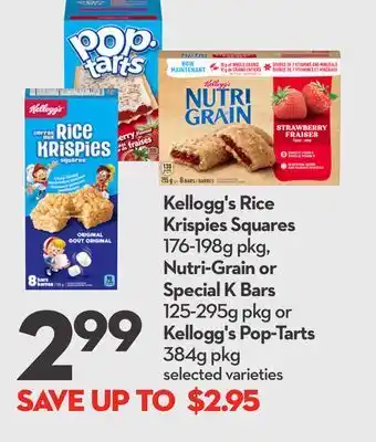 Longo's Kellogg's rice krispies squares 176-198g pkg, nutri-grain or special k bars 125-295g pkg or kellogg's pop-tarts 384g pkg offer