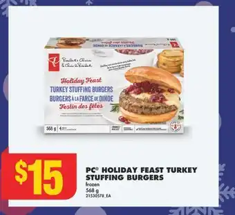 No Frills Pc holiday feast turkey stuffing burgers, 568 g offer