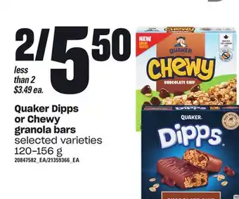 Loblaws Quaker dipps or chewy granola bars, 120-156 g offer