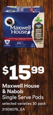 Loblaws Maxwell house & nabob single serve pods, 30 pack offer