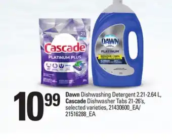 Loblaws Dawn dishwashing detergent 2.21-2.64 l, cascade dishwasher tabs 21-26's offer