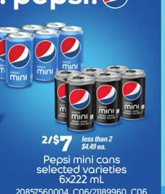 Loblaws Pepsi mini cans, 6x222 ml offer