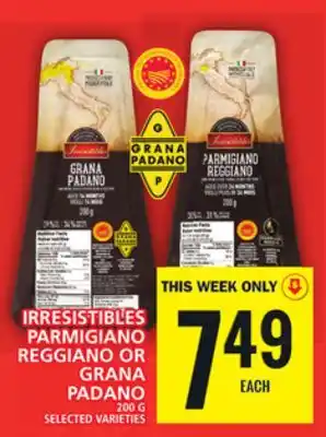 Food Basics Irresistibles parmigiano reggiano or grana padano offer