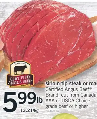 Fortinos Sirloin tip steak or roast offer