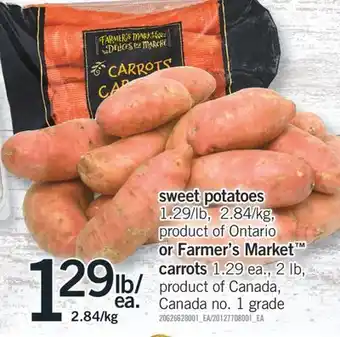 Fortinos Sweet potatoes 1.29/lb or farmer's market carrots carrots offer