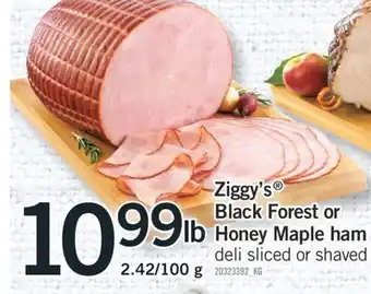 Fortinos Ziggy's black forest or honey maple ham, 2.42/100 g offer