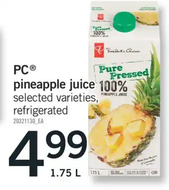 Fortinos Pc pineapple juice, 1.75 l offer
