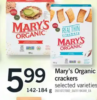 Fortinos Mary's organic crackers, 142-184 g offer