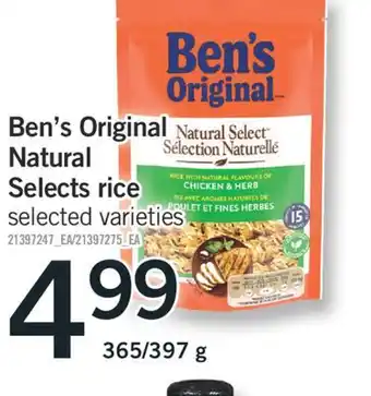 Fortinos Ben's original natural selects rice, 365/397 g offer