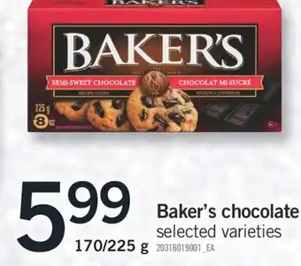 Fortinos Baker's chocolate, 170/225 g offer