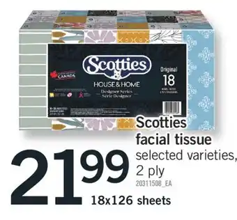 Fortinos Scotties facial tissue 18 x 126 sheets offer