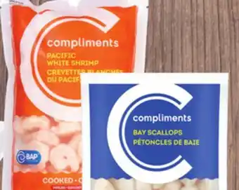 Foodland Compliments shrimp 71-90 ct cooked or raw or bay scallops 80-120 ct, 340 g offer