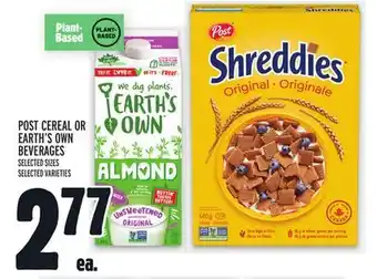 Metro Post cereal or earth's own beverages offer